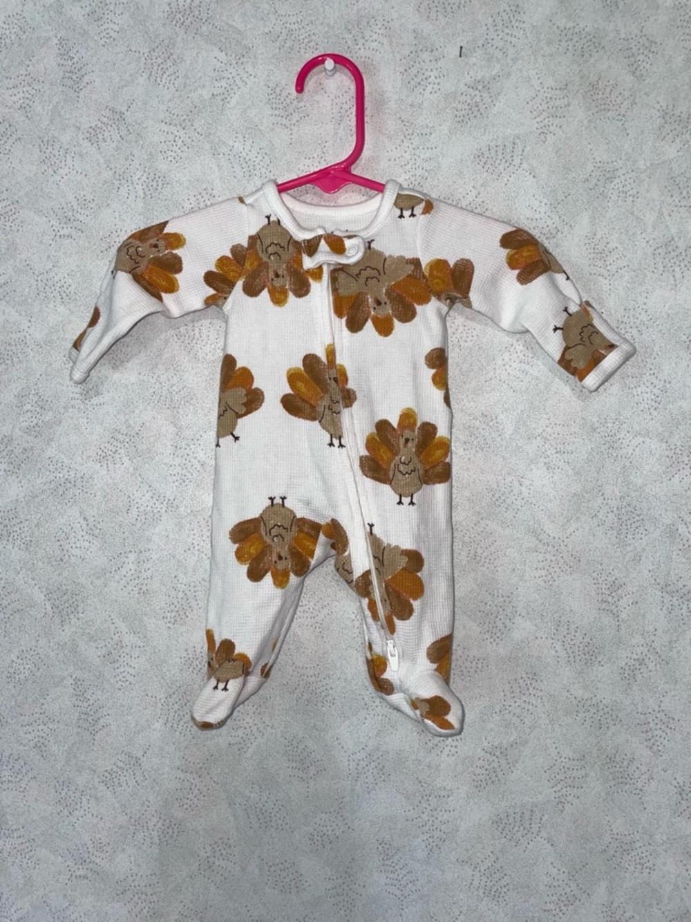 Carter's White Footed One-Piece with Brown & Tan Turkey Print